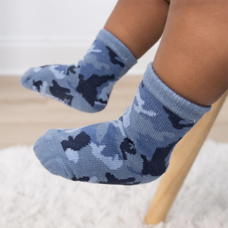 The Peanut Shell Organic Baby Boy Socks 0-24 Months Set of 12 - Non-Slip Grip, Soft Cotton Newborn & Toddler Socks - Blue Gray - Image 5